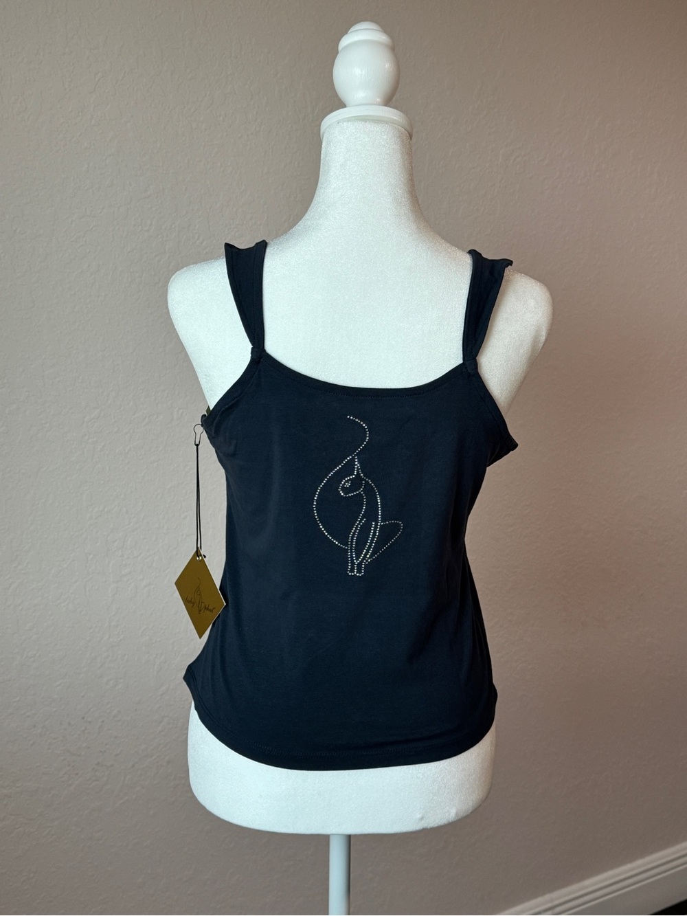 Baby Phat Rhinestone Heart Tank Top Navy Blue Size Large NWT - Picture 4 of 5